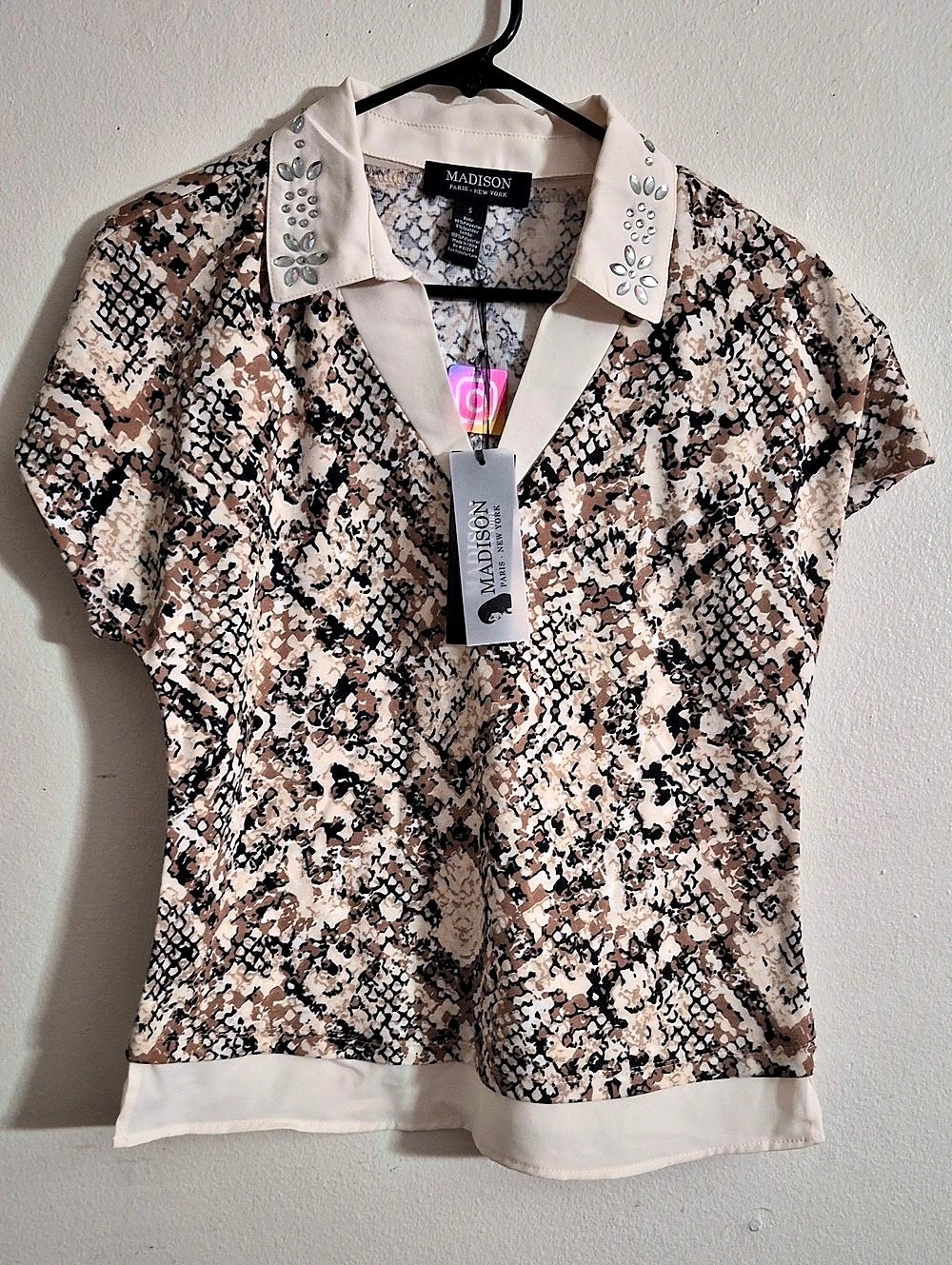 Madison Animal Print Embellished Collar Blouse